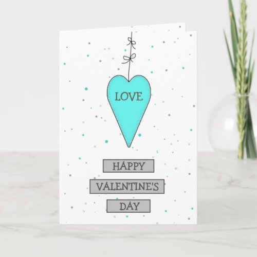 Teal and Gray Whimsical Heart and Bows Valentines Card