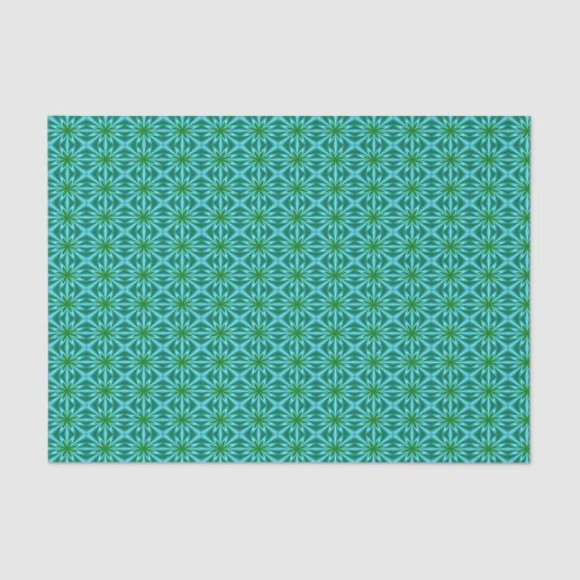 Teal And Green Abstract Floral Pattern Tissue Paper (Front)