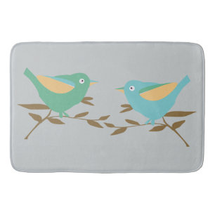 Teal and green birds bathroom mat