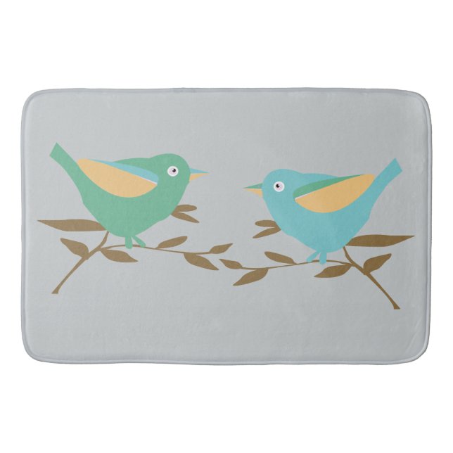 Teal and green birds bathroom mat (Front)