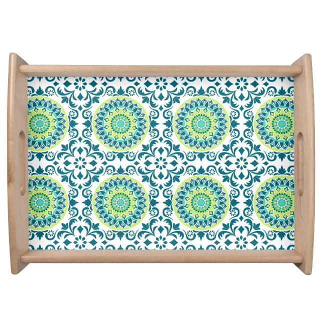 Teal and Green Boho Pattern Serving Tray (Front)
