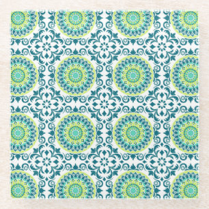 Teal and Green Boho Style Glass Coaster
