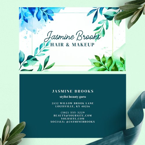 Custom Business Cards 6 Teal And Green Botanical Watercolor Leaves Business Card