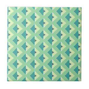 Teal and Green Diamond Geometric Pattern Ceramic Tile