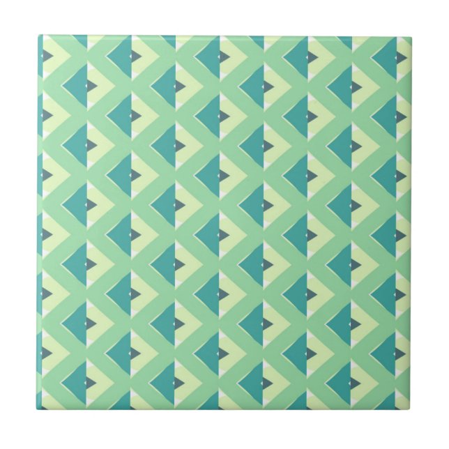 Teal and Green Diamond Geometric Pattern Ceramic Tile (Front)