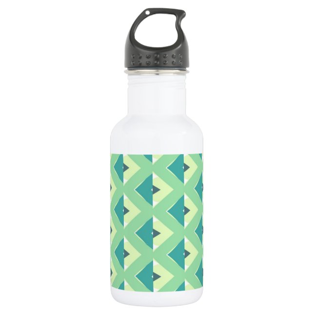 Teal and Green Diamond Geometric Pattern Stainless Steel Water Bottle (Front)