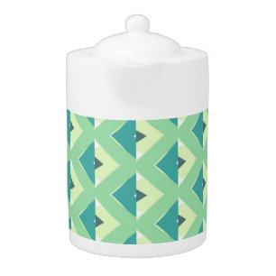 Teal and Green Diamond Geometric Pattern Teapot