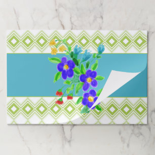 Teal and Green Floral Paper Placemats