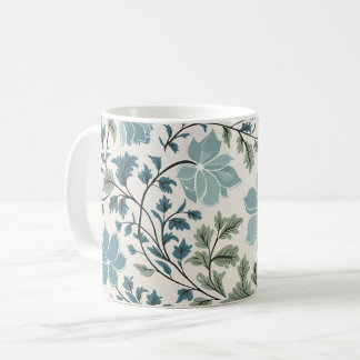 Teal and Green Floral Pattern on Cream Background Coffee Mug