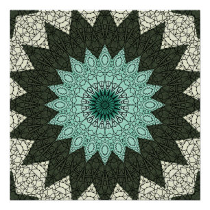 Teal and Green Geometric Mandala Pattern Poster