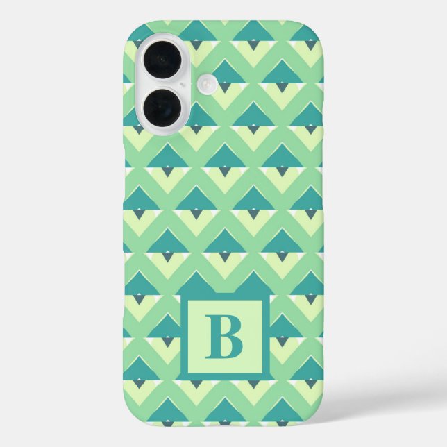 Teal and Green Geometric Pattern Monogram Case-Mate iPhone Case (Back)