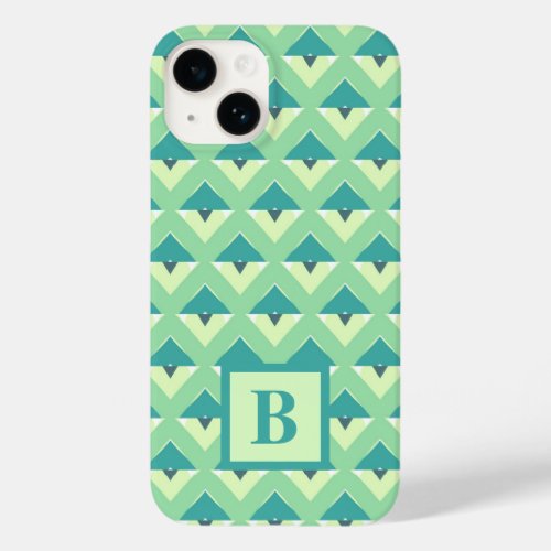 Teal and Green Geometric Pattern Monogram Case_Mate iPhone 14 Case