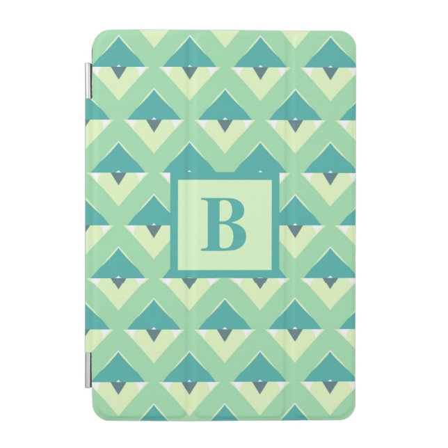 Teal and Green Geometric Pattern Monogram iPad Mini Cover (Front)
