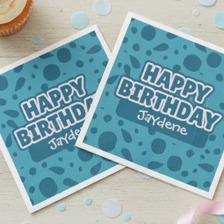 Teal And Green Happy Birthday Napkin With Name