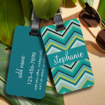 Teal and Green Huge Chevron Pattern Custom Name Luggage Tag<br><div class="desc">Blues and lime green - A fun and graphic striped design in fresh,  cheerful colors. If you need to adjust the artwork,  click on the customize it button and make changes.</div>