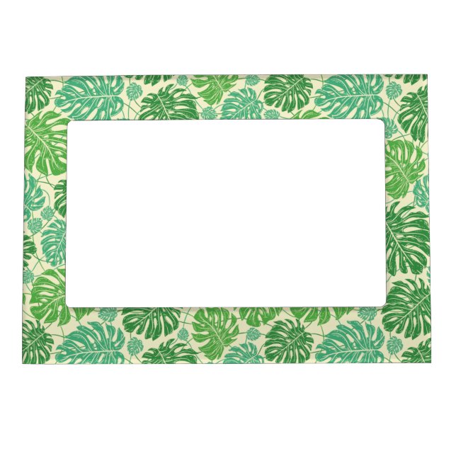Teal and Green Monstera Leaves Magnetic Frame (Front)