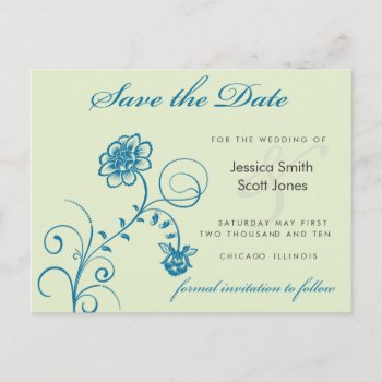 Teal And Green Save The Date Announcement Postcard by simplysostylish at Zazzle