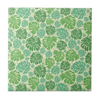 Teal and Green Seamless Monstera Leaf Ceramic Tile