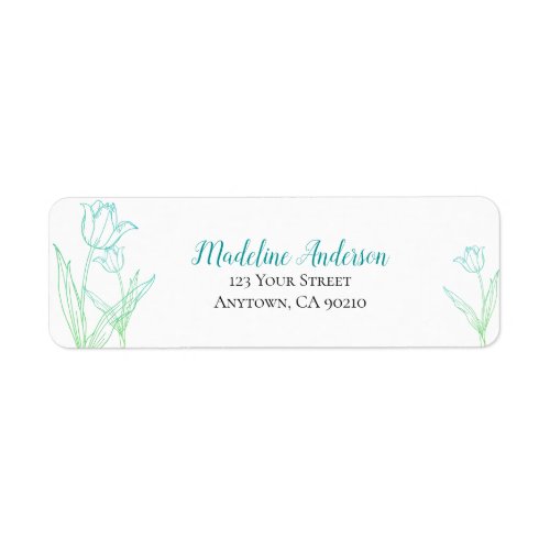 Teal and Green Spring Tulips  Return Address Label