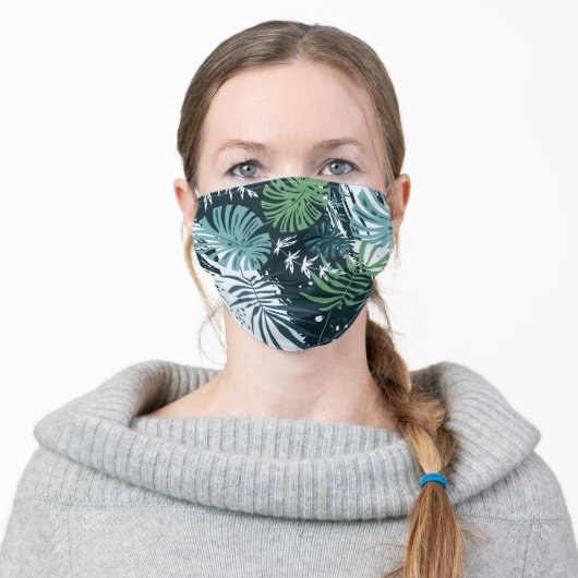 Teal and Green Tropical Plants Adult Cloth Face Mask (Worn)