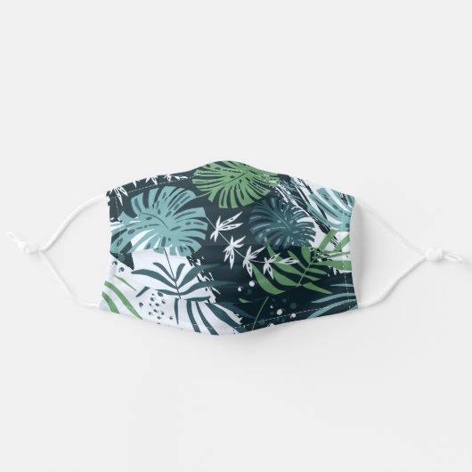 Teal and Green Tropical Plants Adult Cloth Face Mask (Front, Unfolded)