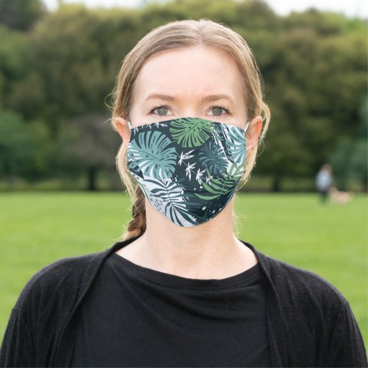 Teal and Green Tropical Plants Adult Cloth Face Mask (Outside)