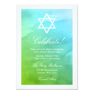 Teal and Green Watercolor Bat Mitzvah Reception Card