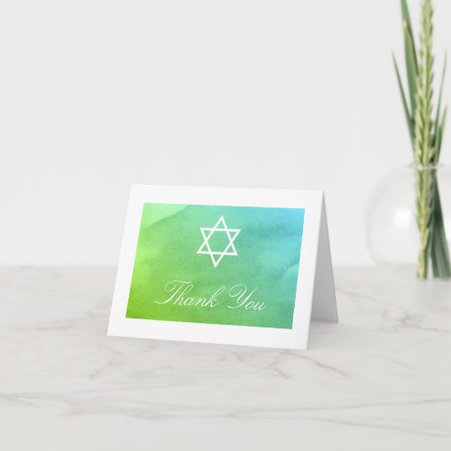 Teal and Green Watercolor Bat Mitzvah Thank You