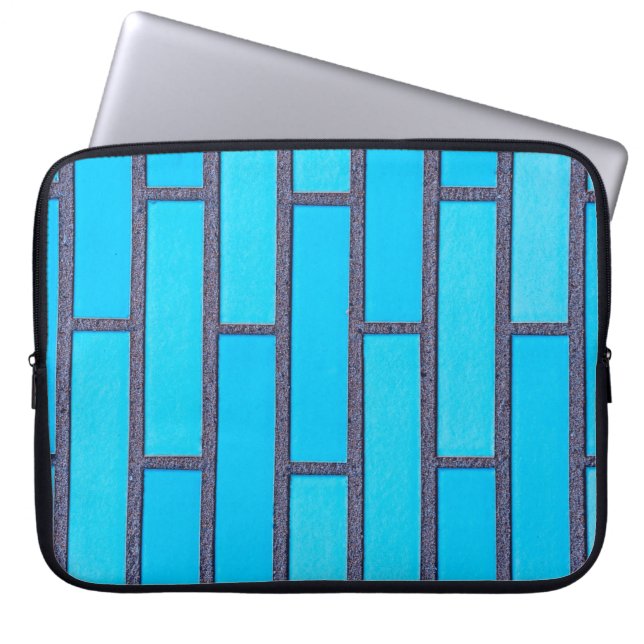 Teal and grey brick vector laptop sleeve (Front)