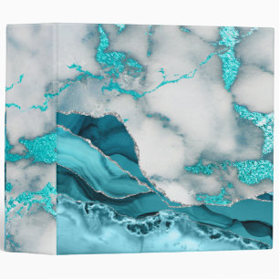 teal and grey marble design 3 ring binder