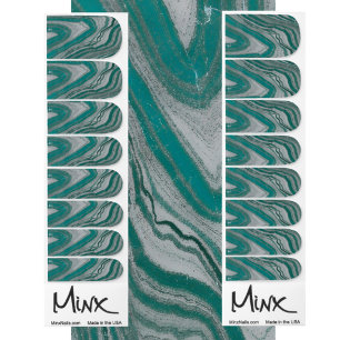Teal and Grey Mineral Waves Minx Nail Art