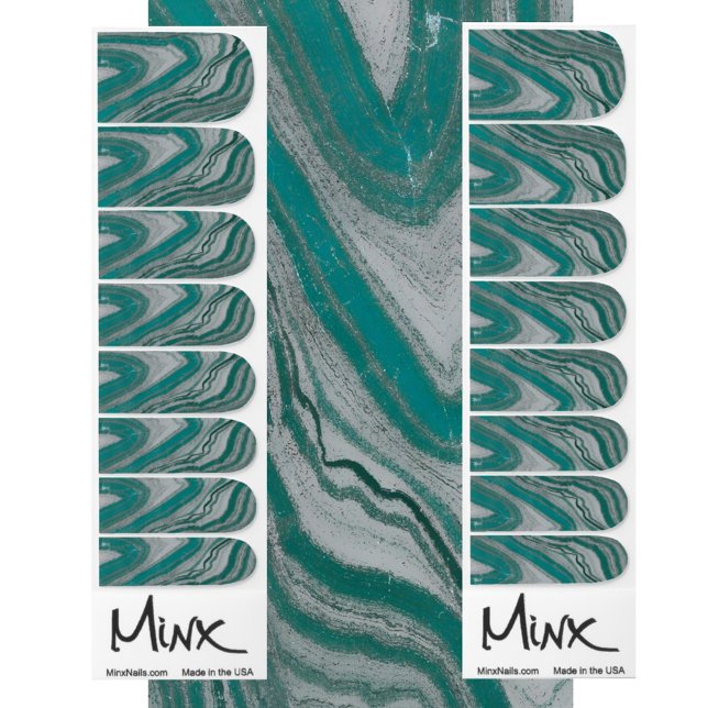 Teal and Grey Mineral Waves Minx Nail Art (Creator Uploaded)