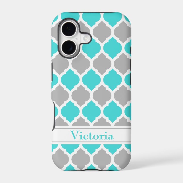 Teal and Grey Moroccan Trellis Pattern Iphone Case (Back)