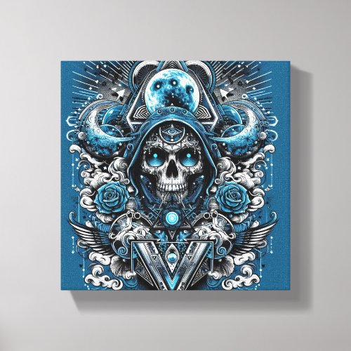 Teal and Grey Skull Canvas Art