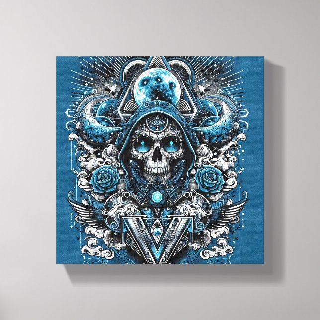 Teal and Grey Skull Canvas Art (Front)