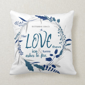 Teal and Grey Wreath Poetry Throw Pillow