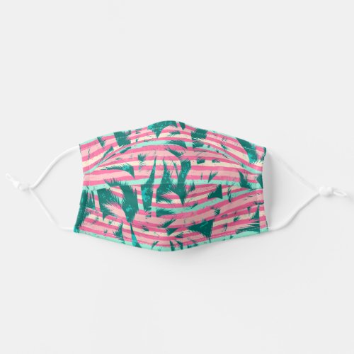 Teal and Hot Pink Stripes and Palm Trees Tropical Adult Cloth Face Mask
