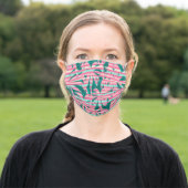 Teal and Hot Pink Stripes and Palm Trees Tropical Adult Cloth Face Mask (Outside)
