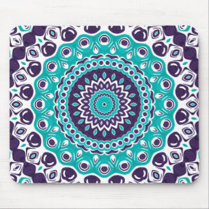 Teal and Indigo Mandala Design Mouse Pad