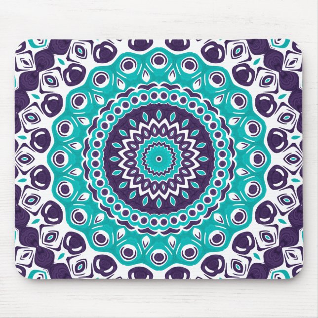 Teal and Indigo Mandala Design Mouse Pad (Front)