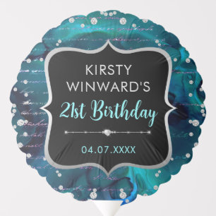Teal and Iridescent Glitter Letters Birthday Balloon
