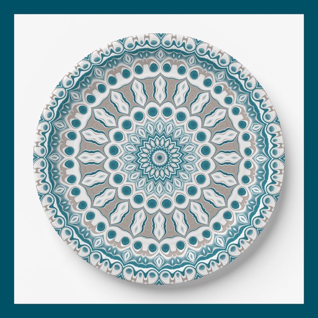 Teal and Ivory Mandala Pattern Design Paper Plates (Creator Uploaded)