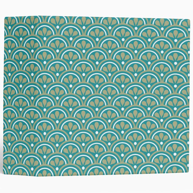 Teal And Khaki  Floral Art Deco Pattern 3 Ring Binder (Front/Spine)