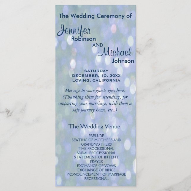 Teal and Lavender Bokeh Wedding Program (Front)