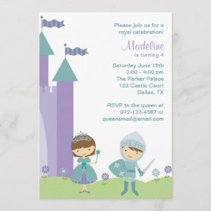 Teal and Lavender Princess and Knight Invitations