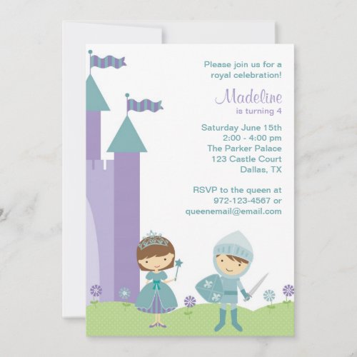 Teal and Lavender Princess and Knight Invitations