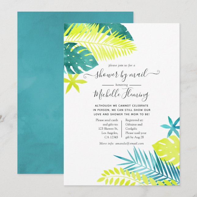 Teal and Lemon Tropical Baby Shower by Mail Invitation (Front/Back)