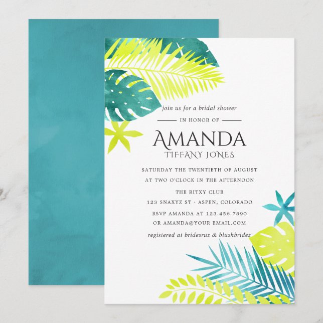 Teal and Lemon Tropical Bridal Shower Invitation (Front/Back)