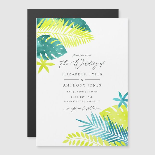 Teal and Lemon Tropical Wedding Magnetic Invitation (Front/Back)
