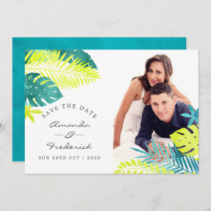 Teal and Lemon Tropical Wedding Save the Date Invitation